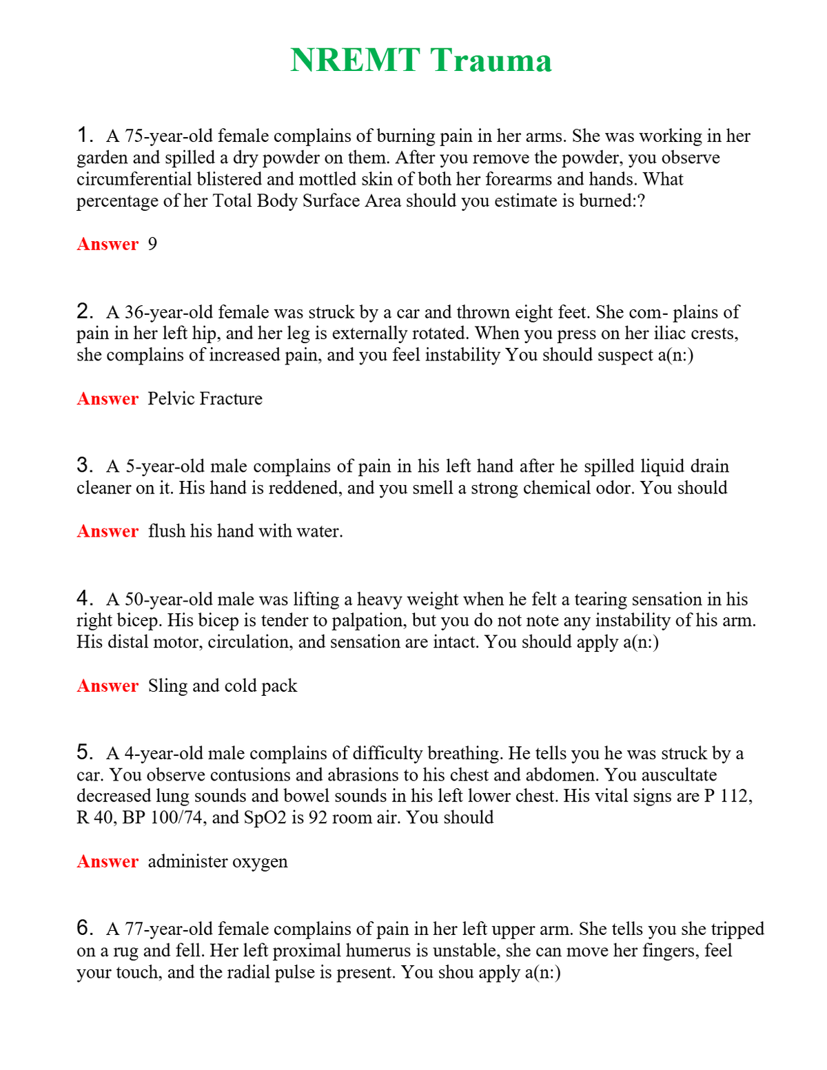 NREMT Trauma Questions With Complete Grade A+ Answers