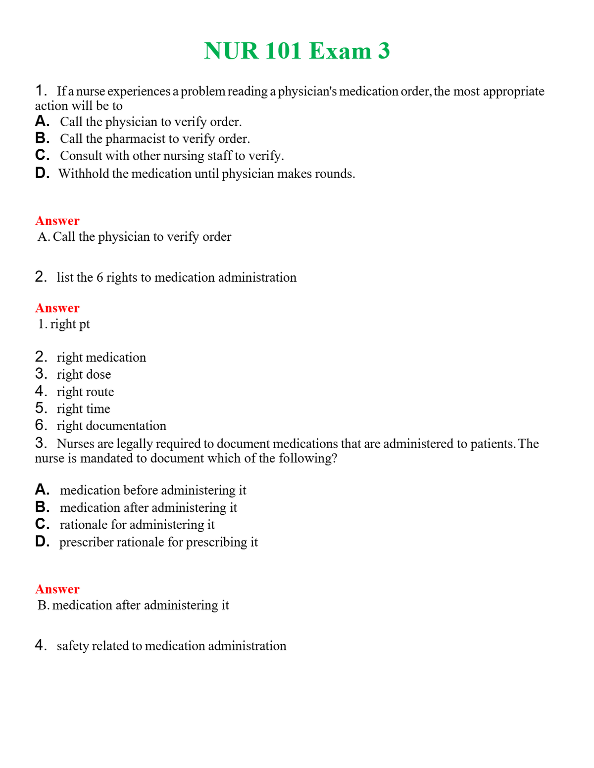 NUR 101 EXAM 3 | NEW FULL QUESTIONS AND ANSWERS 100% CORRECT