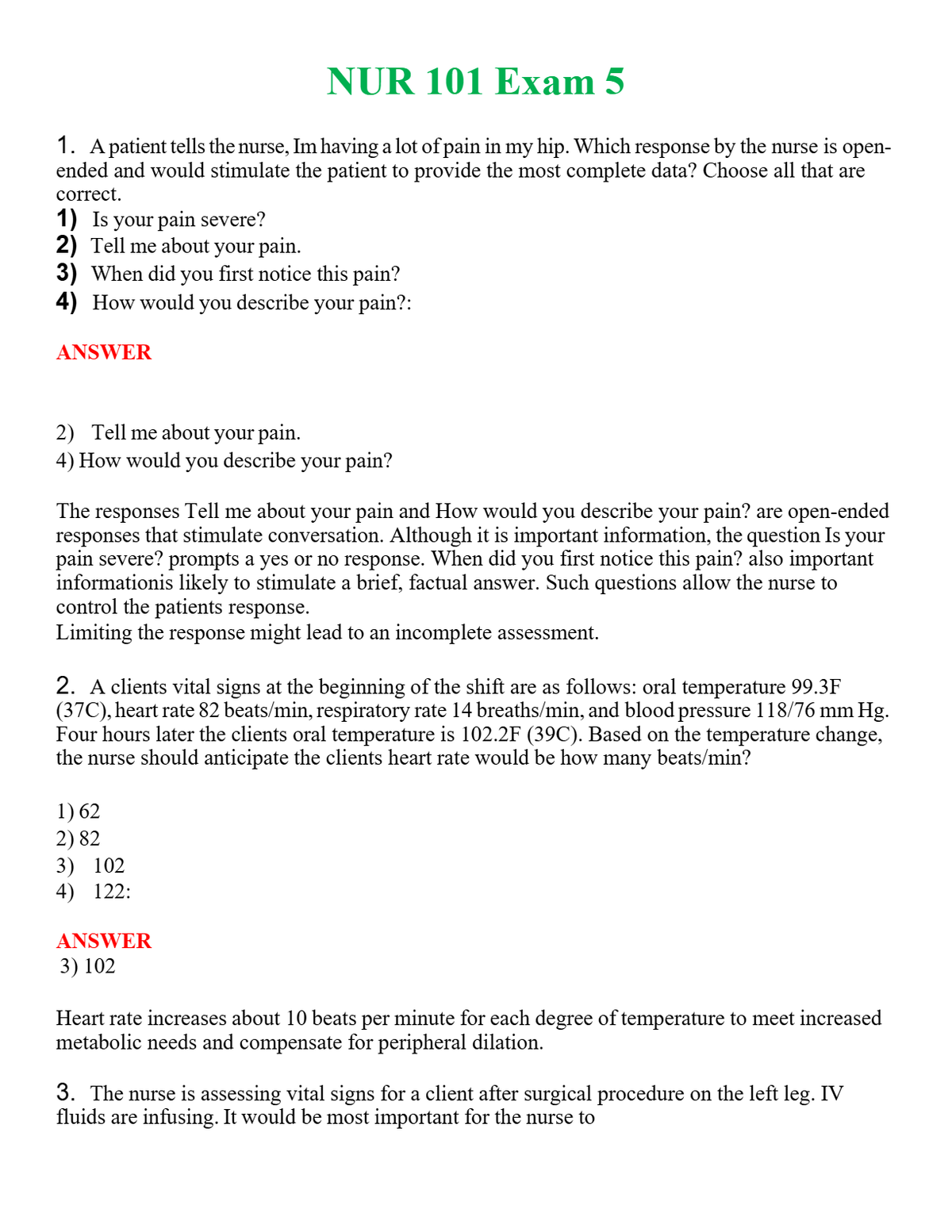 NUR 101 EXAM 5 | GRADED A+ QUESTIONS & ANSWERS