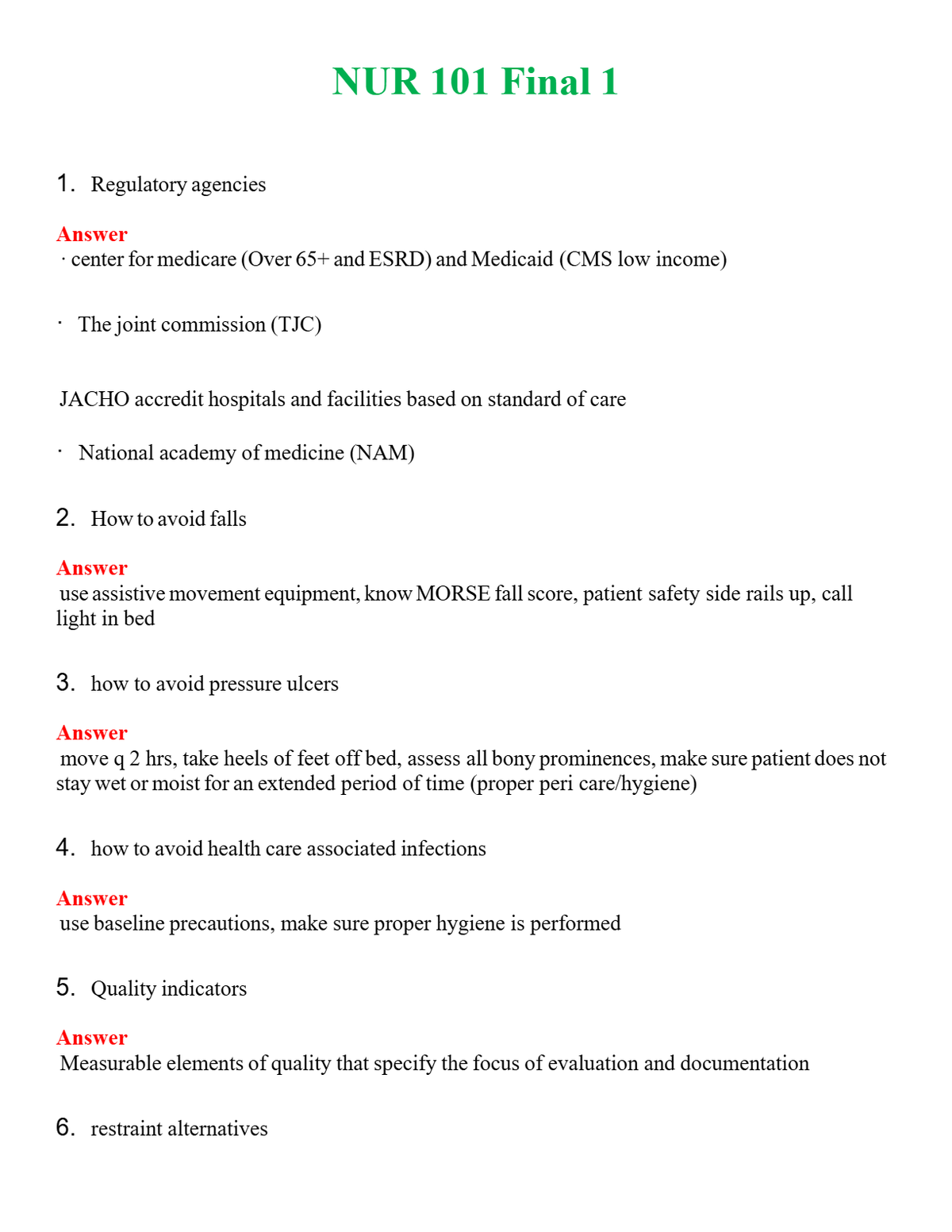 NUR 101 FINAL 1 | GRADED A+ QUESTIONS AND ANSWERS (SOLVED)