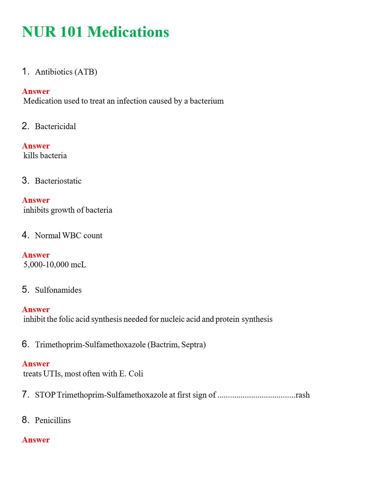 NUR 101 MEDICATIONS | QUESTIONS & ANSWERS (SOLVED)