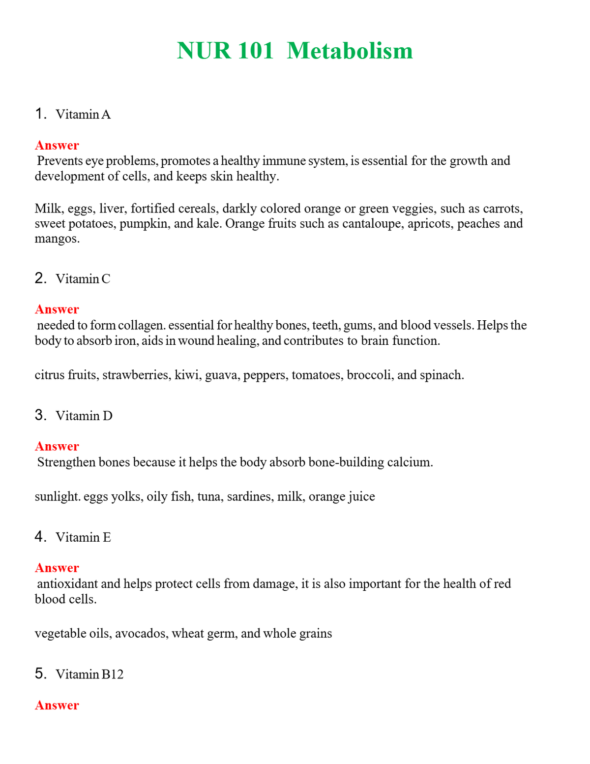 NUR 101 METABOLISM | (ACTUAL EXAM ) QUESTIONS AND ANSWERS (SOLVED)