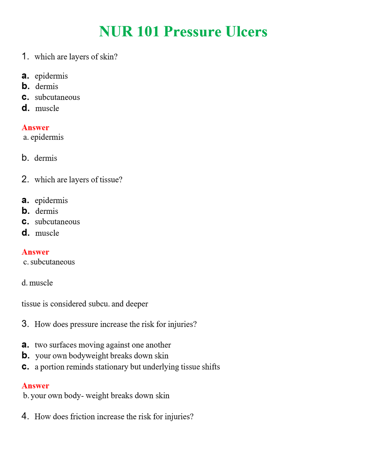 NUR 101 PRESSURE ULCERS | WITH 100% VERIFIED ANSWERS