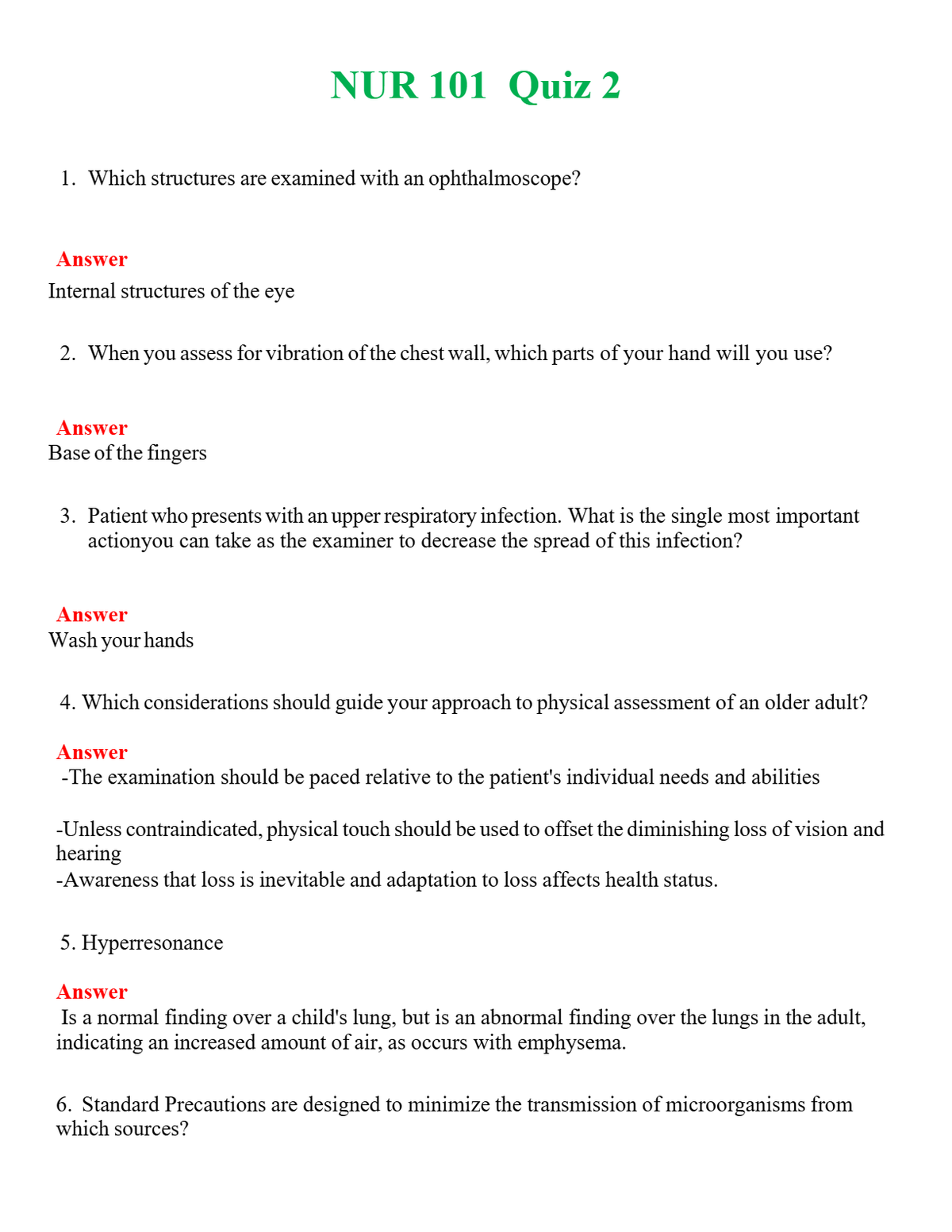 NUR 101 QUIZ 2 | A+ RATED GUIDE | QUESTIONS AND ANSWERS (SOLVED)