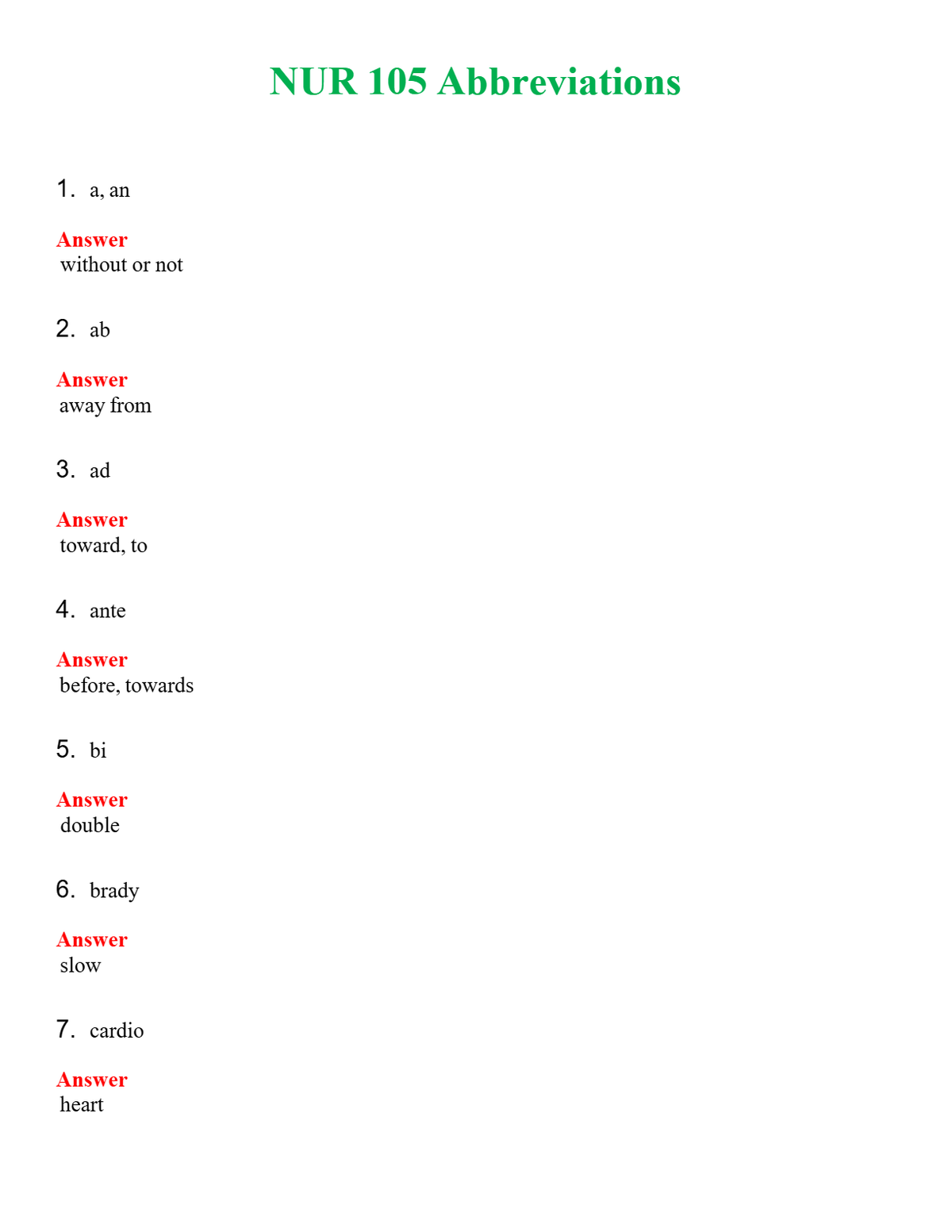 NUR 105 ABBREVIATIONS | GRADED A+ QUESTIONS & ANSWERS