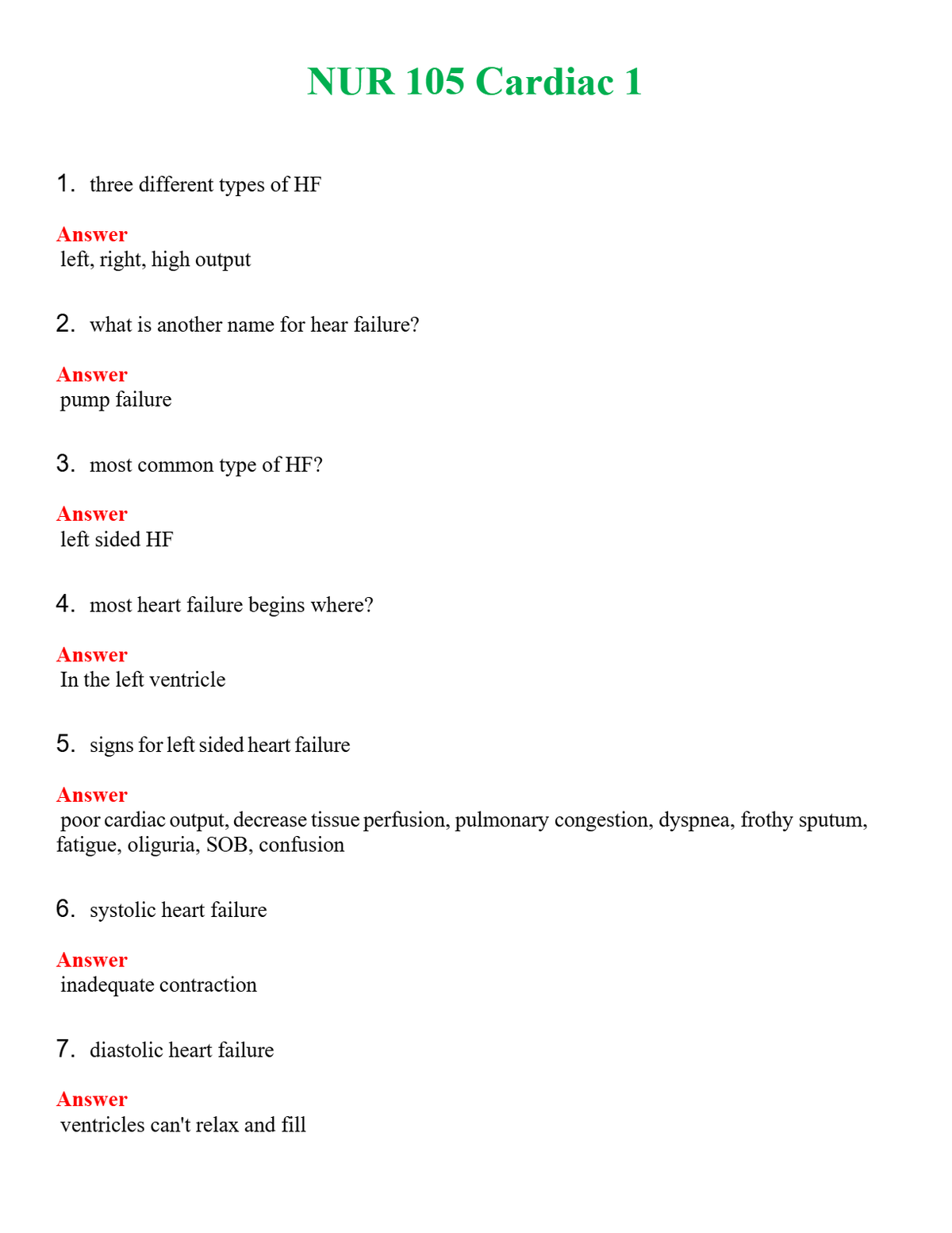 NUR 105 CARDIAC 1 | GRADED A+ QUESTIONS AND ANSWERS (SOLVED)