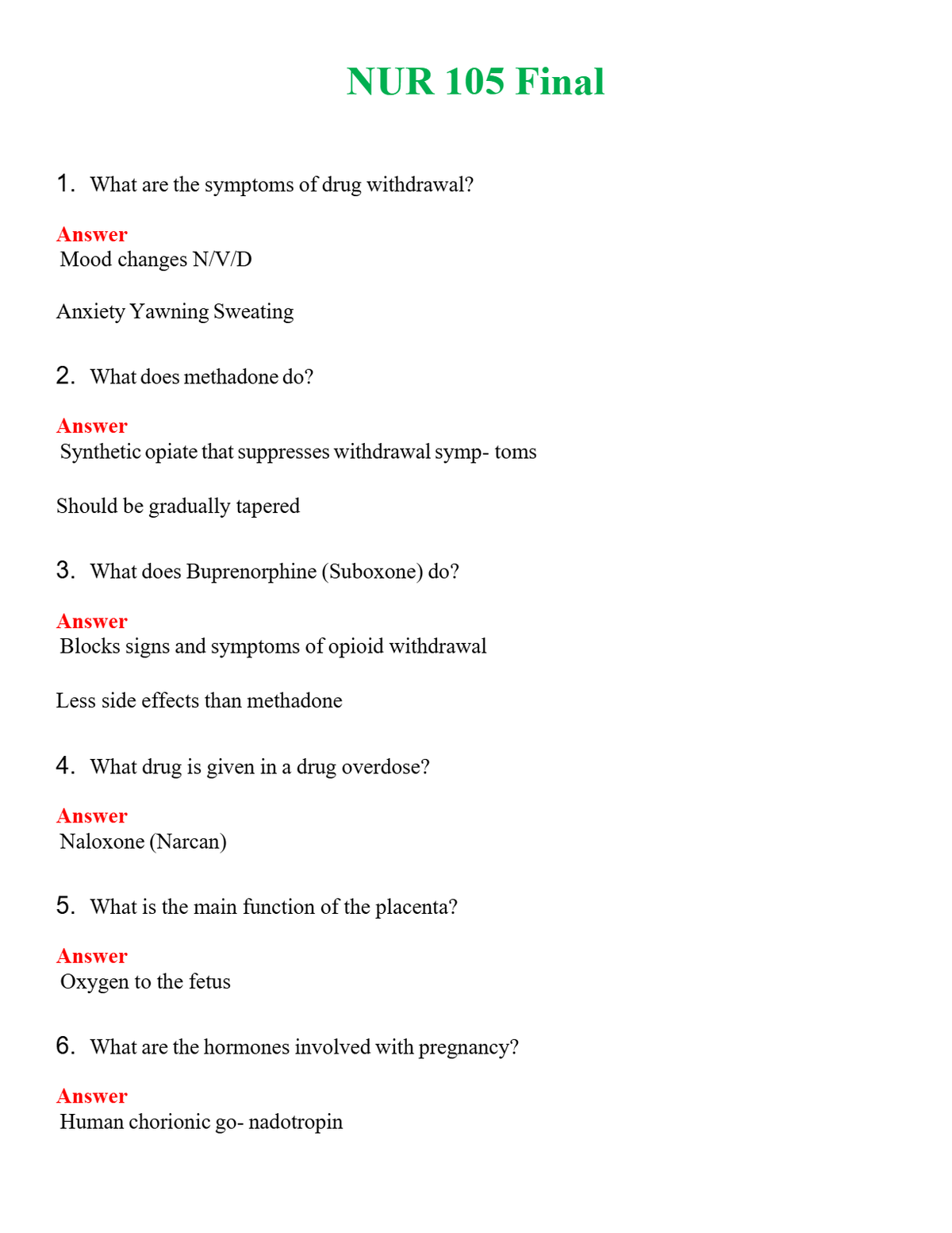 NUR 105 FINAL | (ACTUAL EXAM ) QUESTIONS AND ANSWERS (SOLVED)