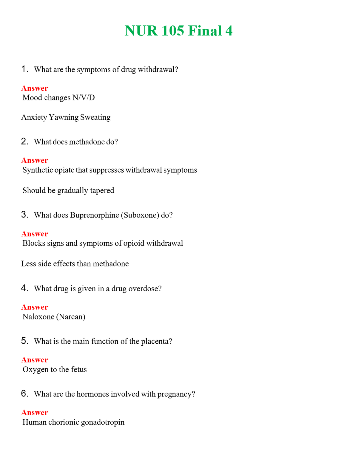 NUR 105 FINAL 4 | QUESTIONS & ANSWERS (SOLVED)