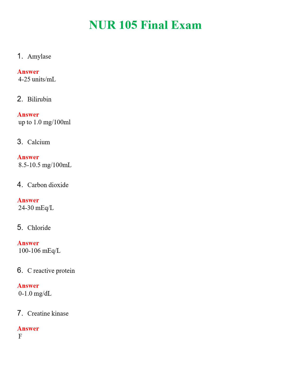 NUR 105 FINAL EXAM | LATEST QUESTIONS WITH COMPLETE GRADE A++ ANSWERS