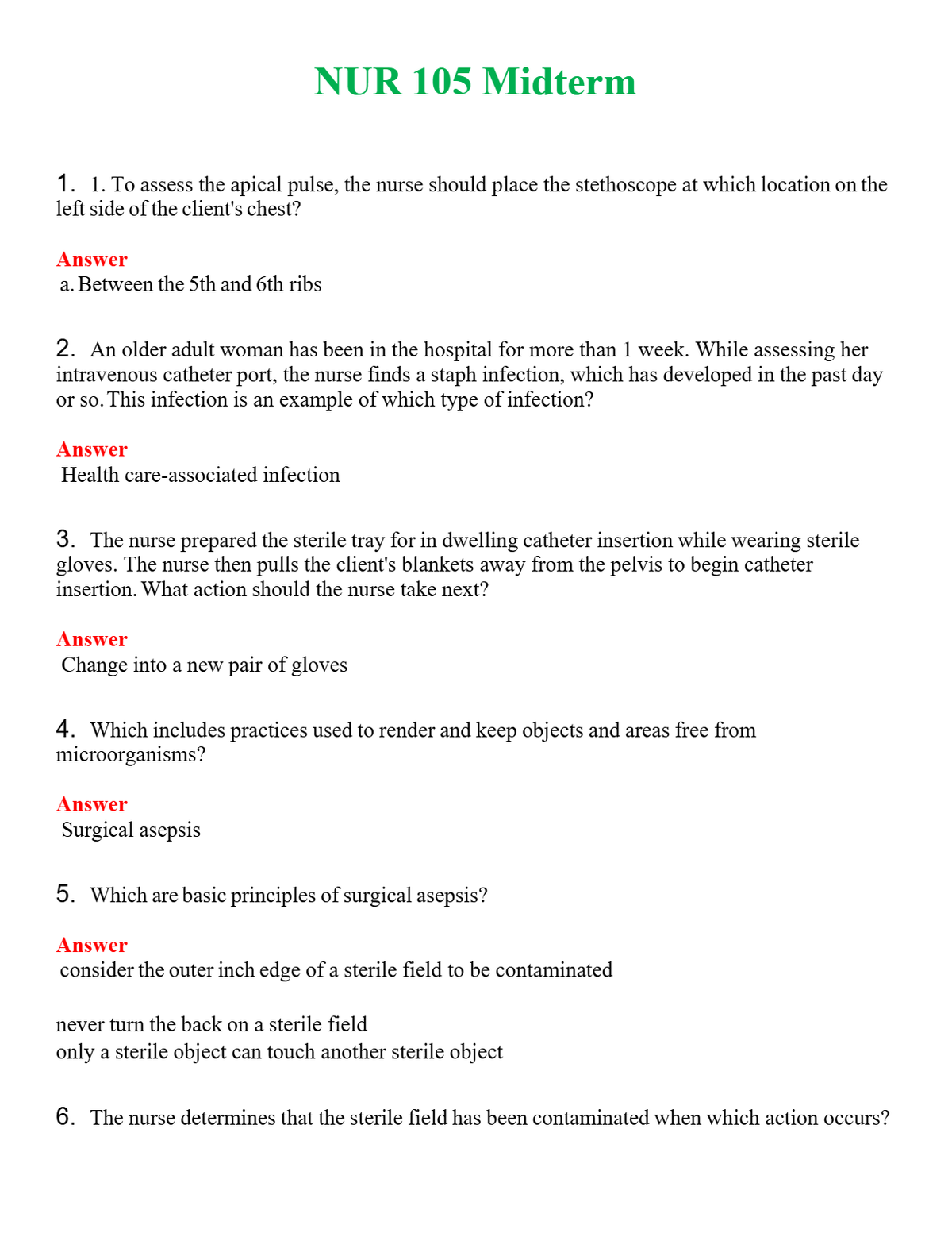 NUR 105 MIDTERM | GRADED A+ QUESTIONS AND ANSWERS (SOLVED)