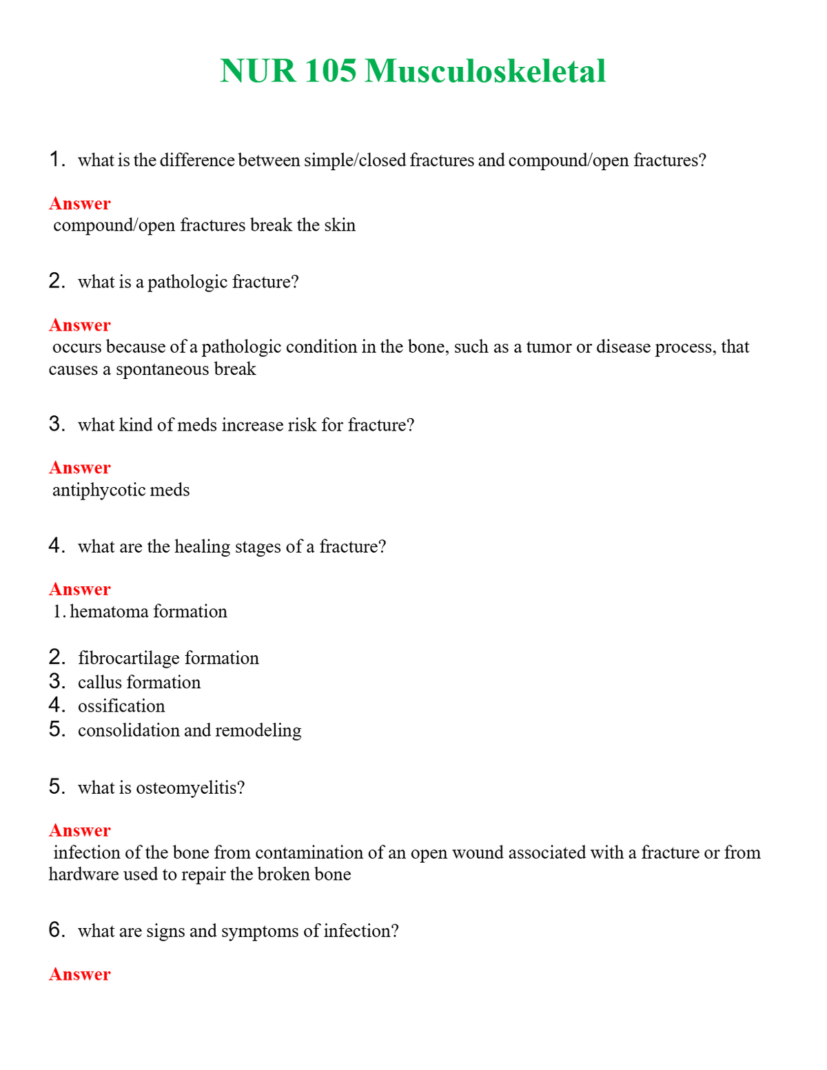 NUR 105 MUSCULOSKELETAL | ACTUAL QUESTIONS AND ANSWERS 100% CORRECT