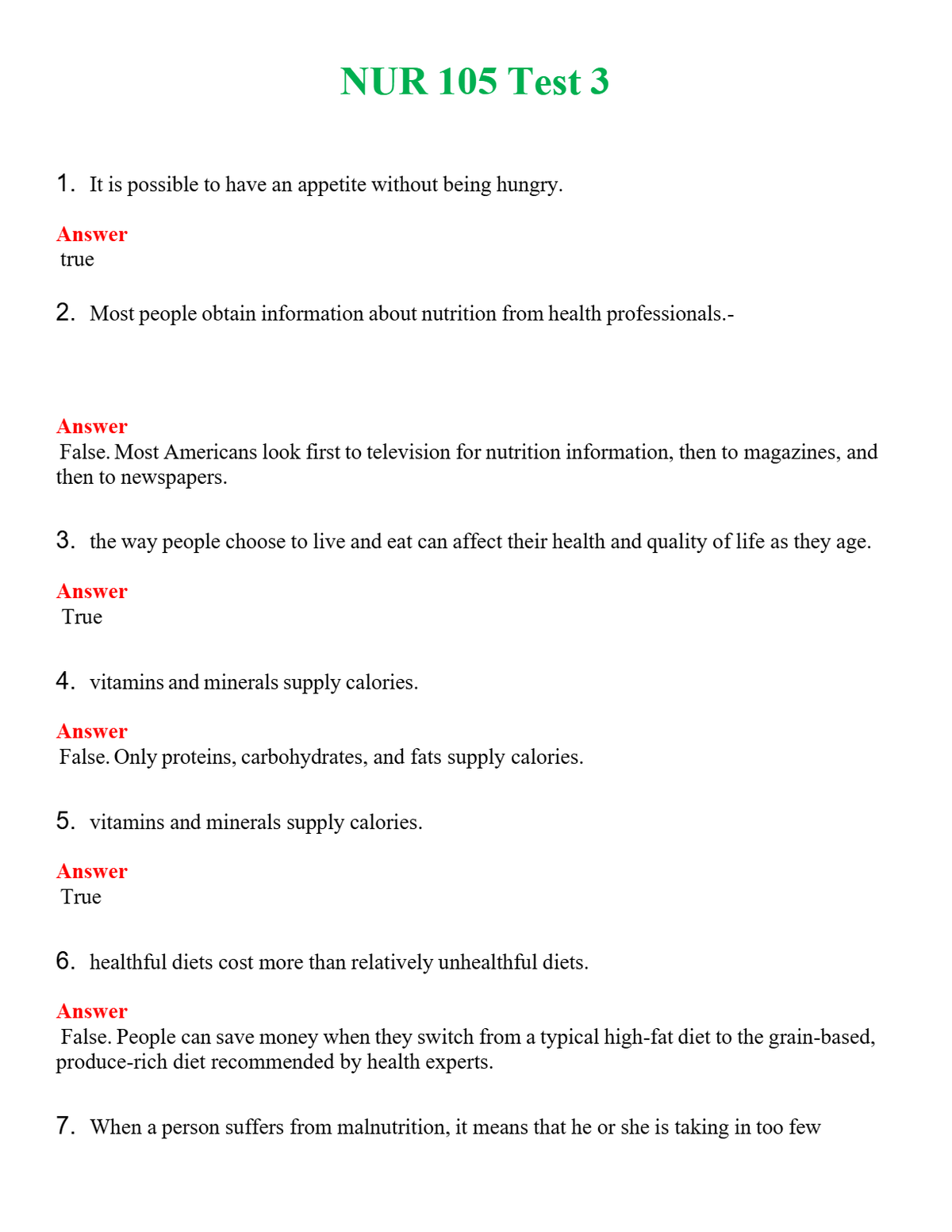NUR 105 TEST 3 | A++ EXAM WITH ALL NEW QS & AS - GUARANTEED PASS!