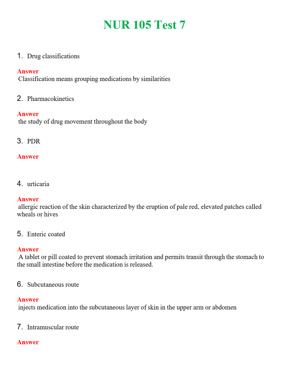 NUR 105 TEST 7 | GRADED A+ QUESTIONS & ANSWERS