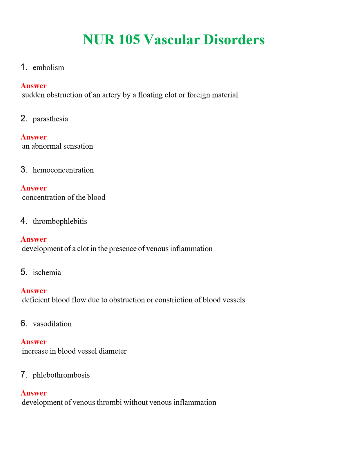 NUR 105 VASCULAR DISORDERS | PASSED | A+ RATED GUIDE | NEW FULL EXAM