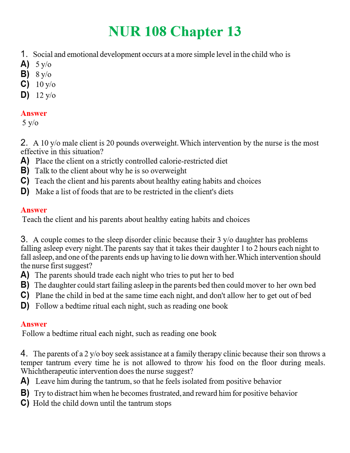 NUR 108 CHAPTER 13 | QUESTIONS & ANSWERS (SOLVED)
