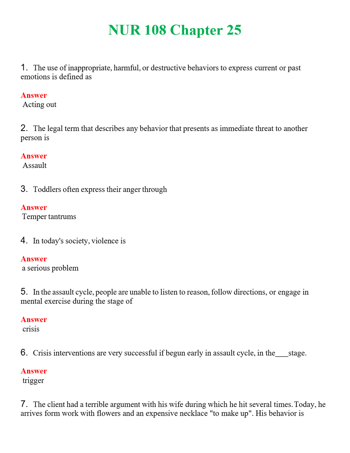 NUR 108 CHAPTER 25 | A+ RATED GUIDE | QUESTIONS AND ANSWERS (SOLVED)