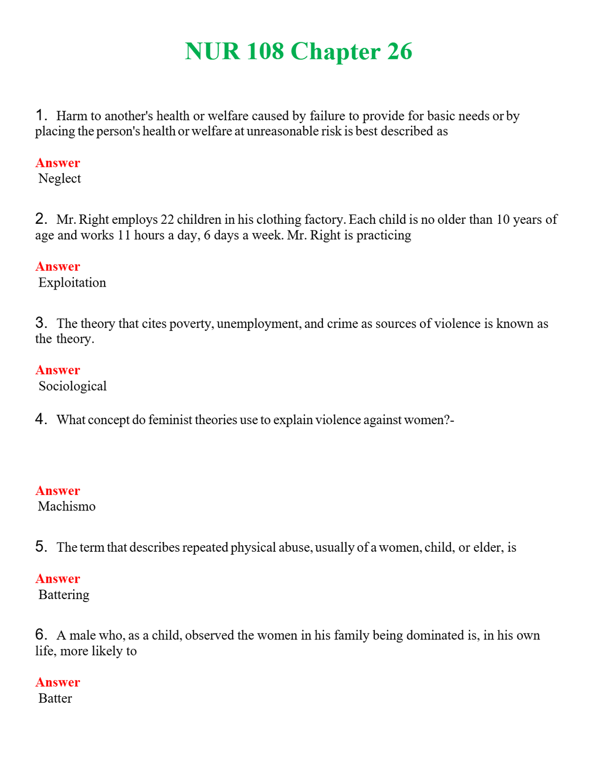 NUR 108 CHAPTER 26 | WITH 100% VERIFIED ANSWERS