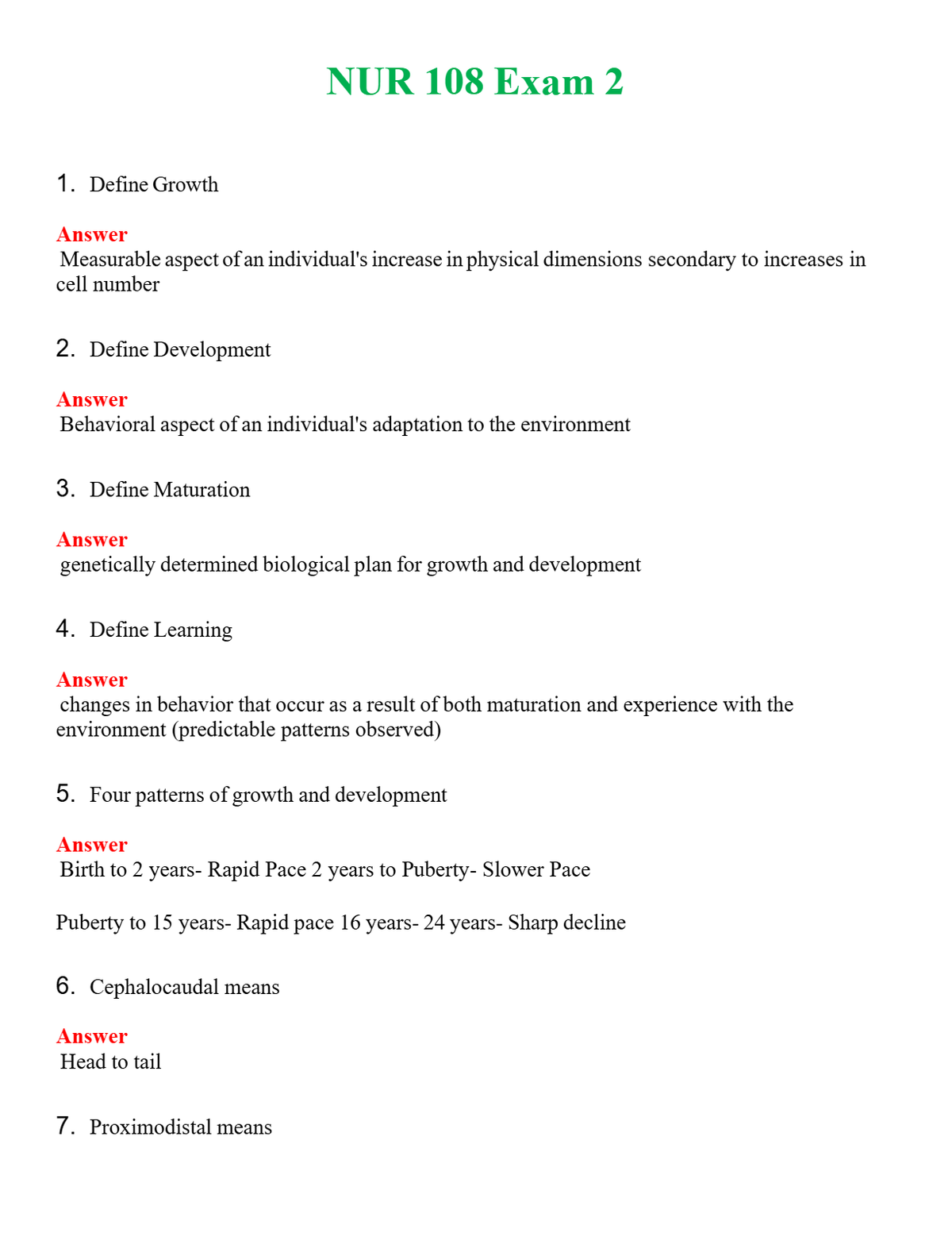 NUR 108 EXAM 2 | PASSED | A+ RATED GUIDE | NEW FULL EXAM