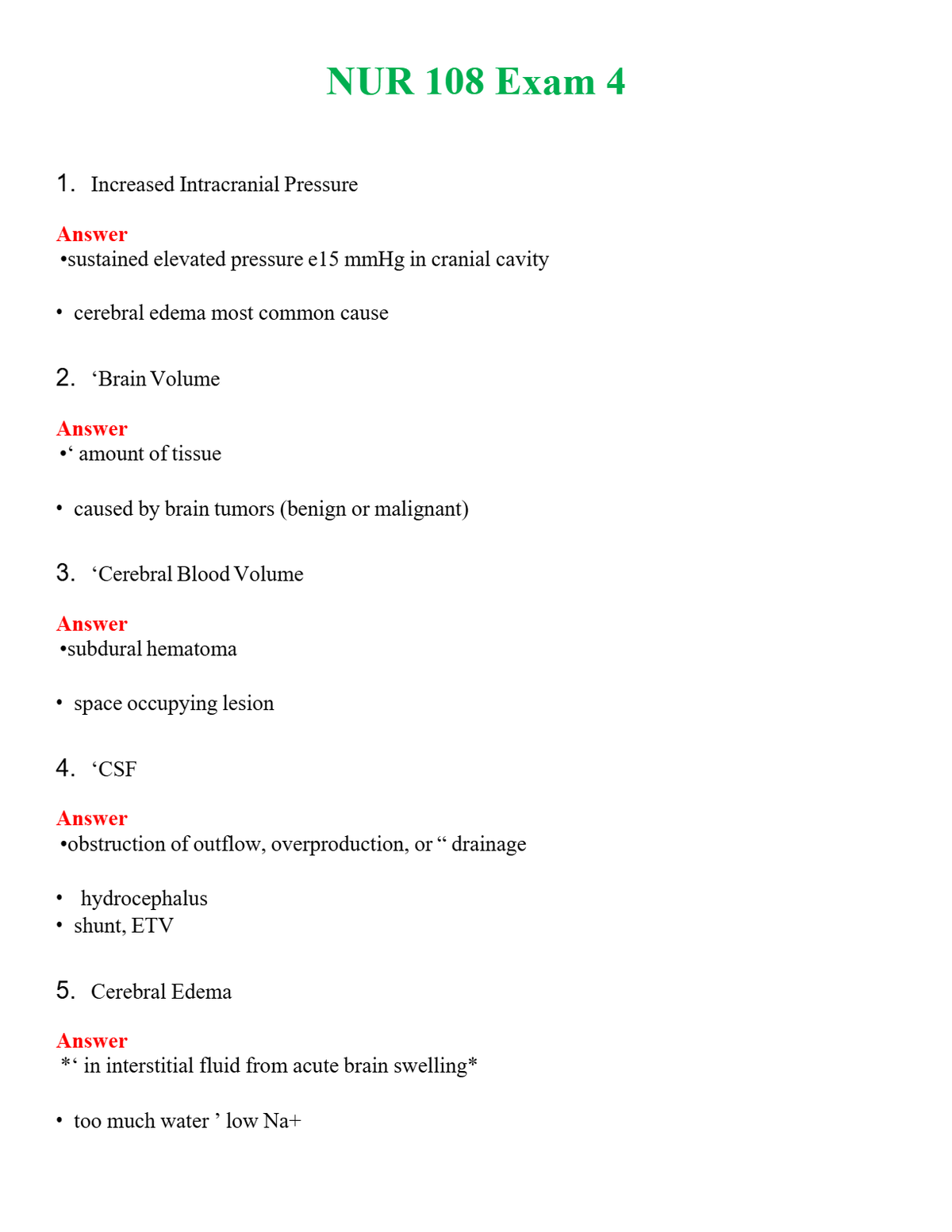 NUR 108 EXAM 4 | NEW FULL QUESTIONS AND ANSWERS 100% CORRECT