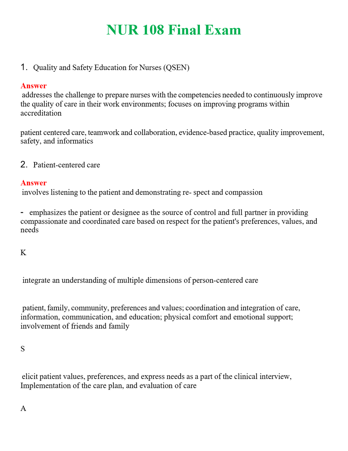 NUR 108 FINAL EXAM | PASSED | A+ RATED GUIDE | NEW FULL EXAM