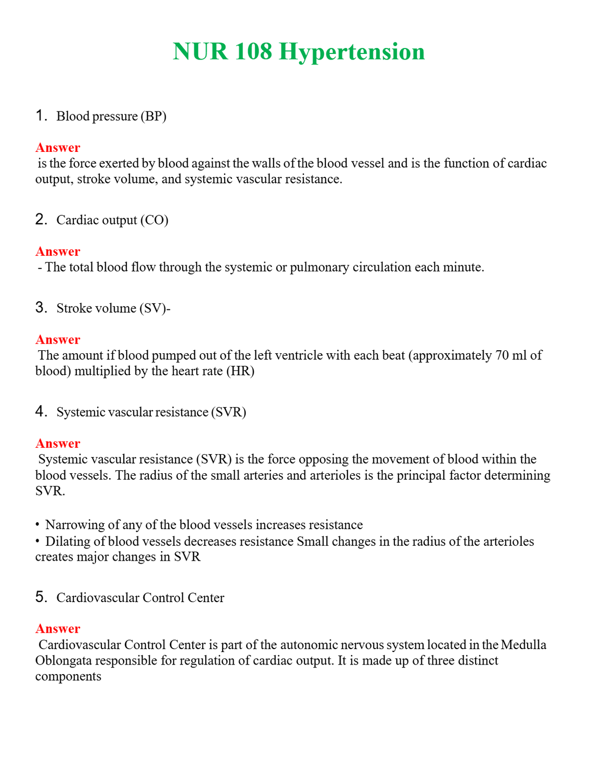 NUR 108 HYPERTENSION | QUESTIONS & ANSWERS (SOLVED)