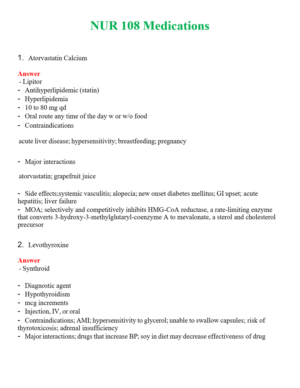 NUR 108 MEDICATIONS | LATEST QUESTIONS WITH COMPLETE GRADE A++ ANSWERS
