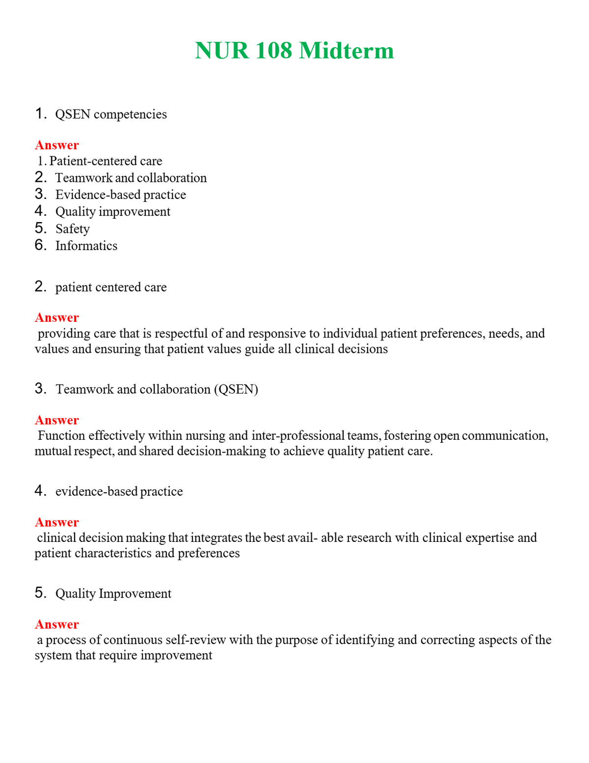 NUR 108 MIDTERM | A+ RATED GUIDE | QUESTIONS AND ANSWERS (SOLVED)