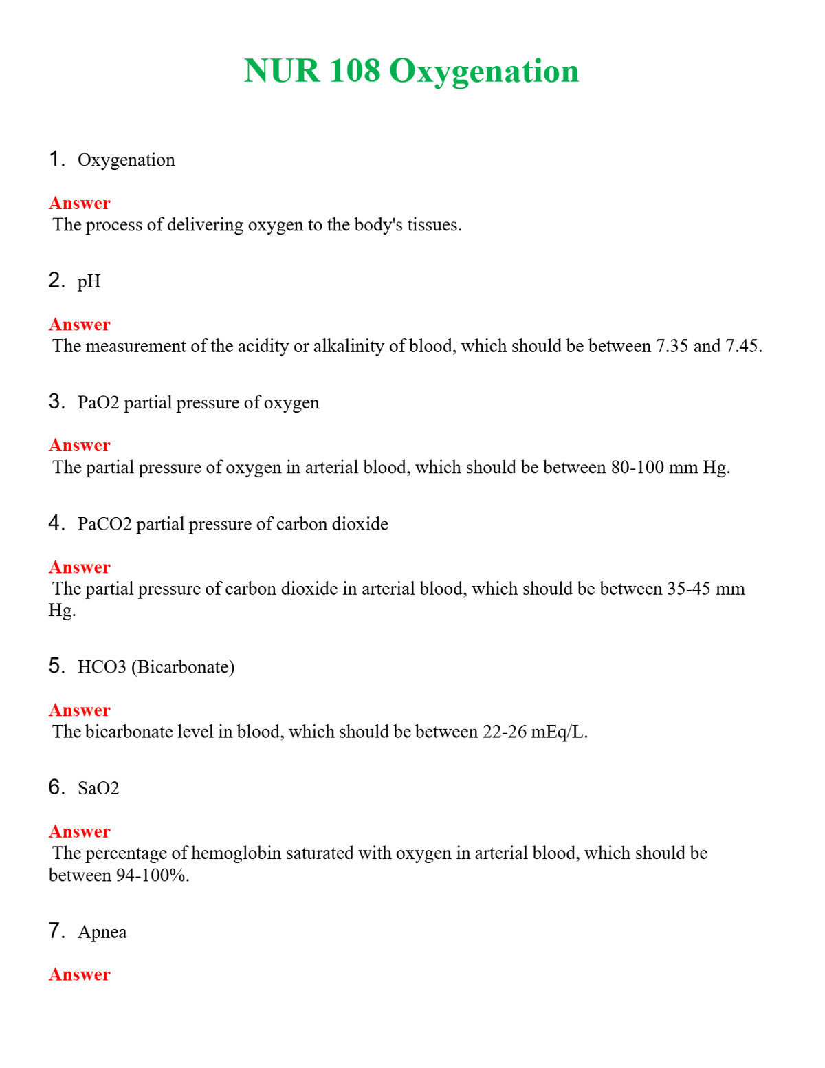NUR 108 OXYGENATION | GRADED A+ QUESTIONS AND ANSWERS (SOLVED)