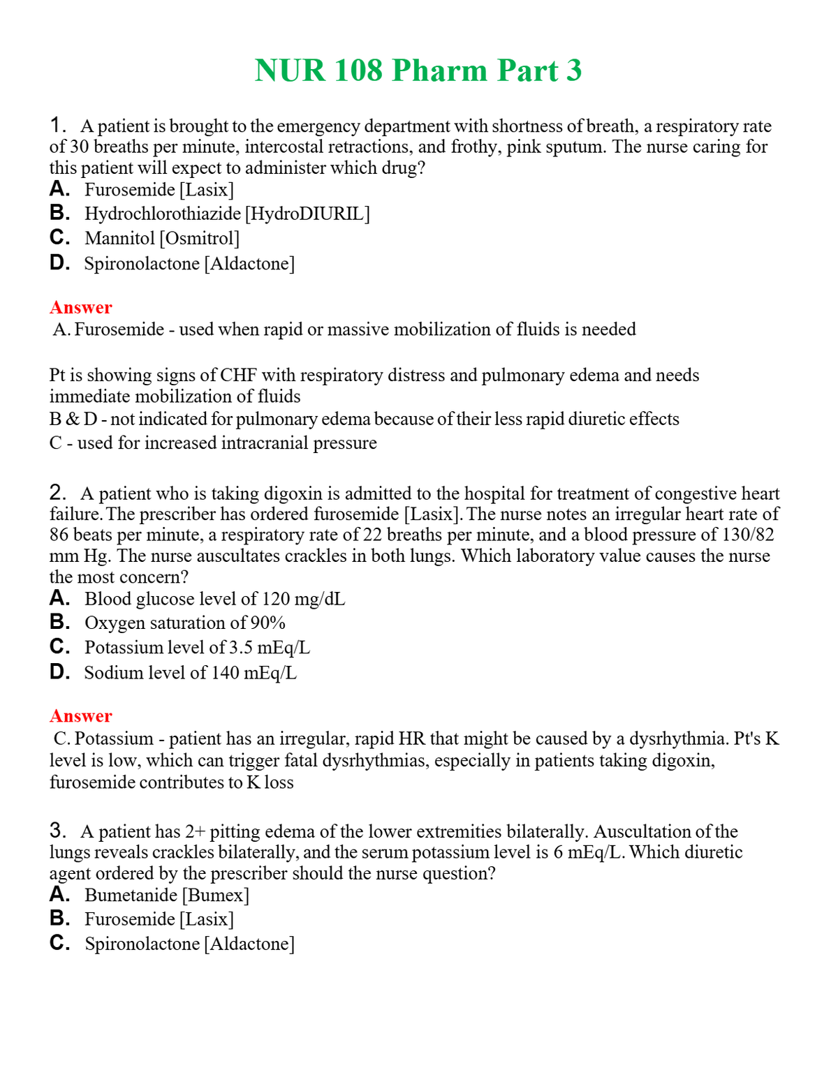 NUR 108 PHARM PART 3 | GRADED A+ QUESTIONS & ANSWERS