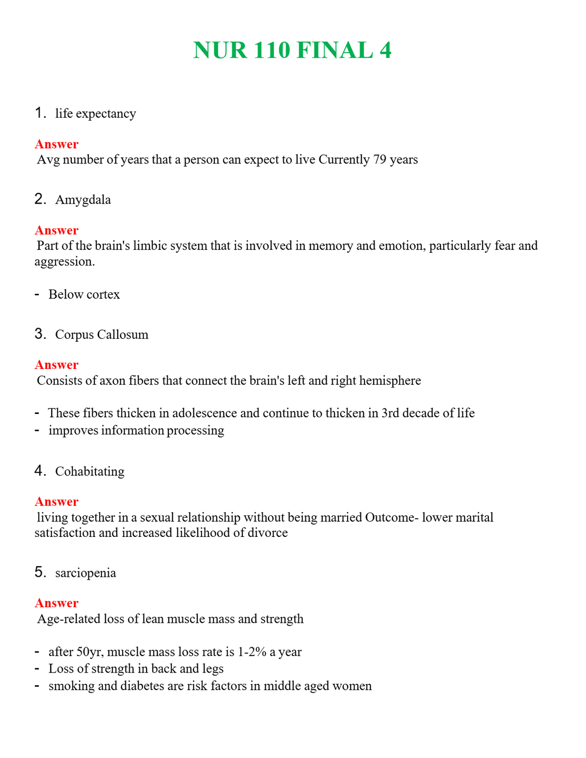 NUR 110 FINAL 4 | GRADED A+ QUESTIONS AND ANSWERS (SOLVED)