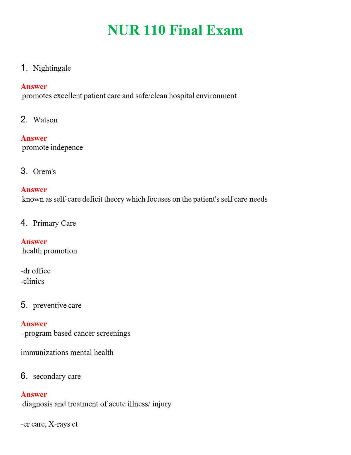 NUR 110 FINAL EXAM | PASSED | A+ RATED GUIDE | NEW FULL EXAM