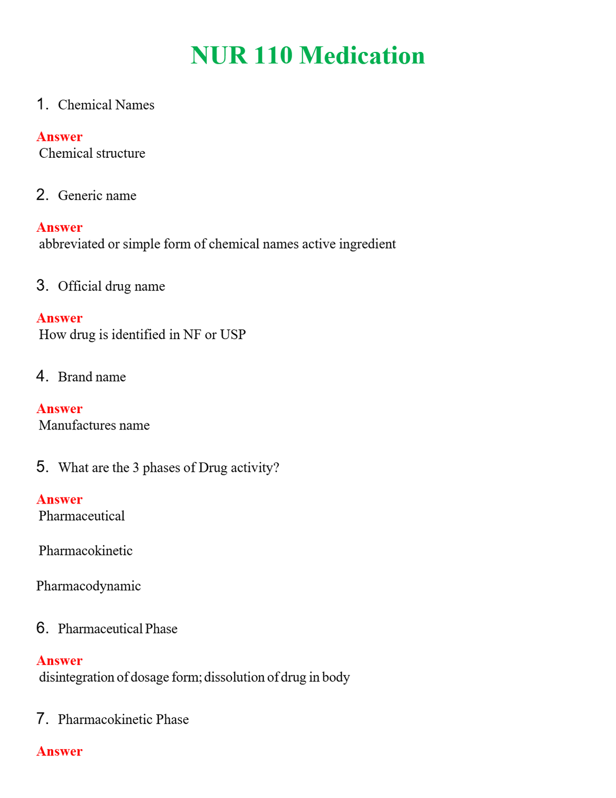 NUR 110 MEDICATION | WITH 100% VERIFIED ANSWERS