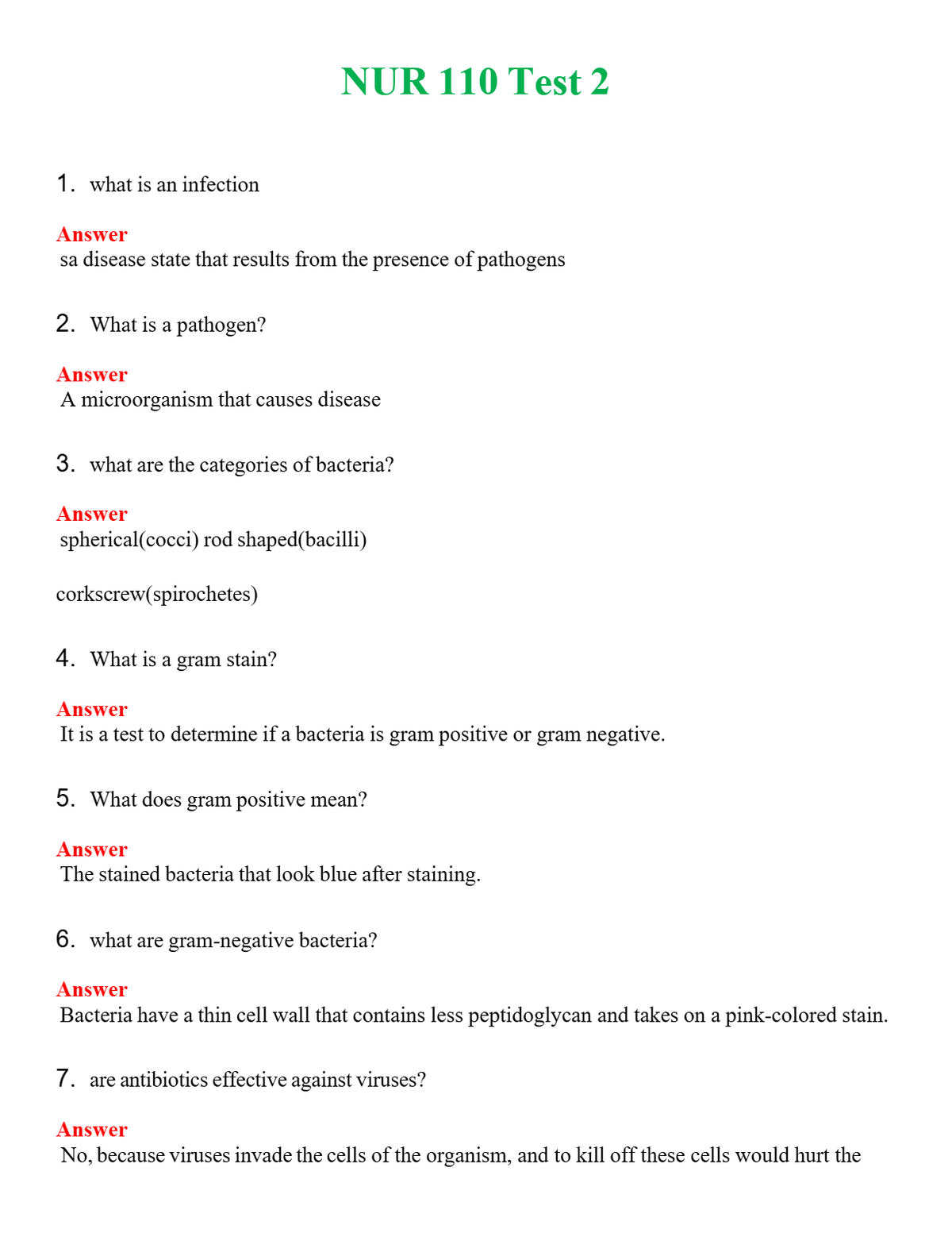 NUR 110 TEST 2 | QUESTIONS & ANSWERS (SOLVED)