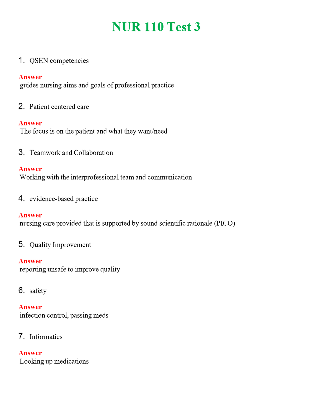 NUR 110 TEST 3 | WITH 100% VERIFIED ANSWERS