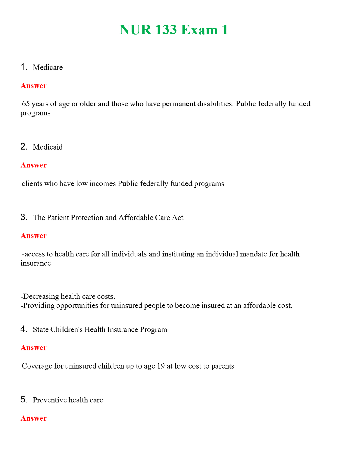 NUR 133 EXAM 1 | WITH 100% VERIFIED ANSWERS