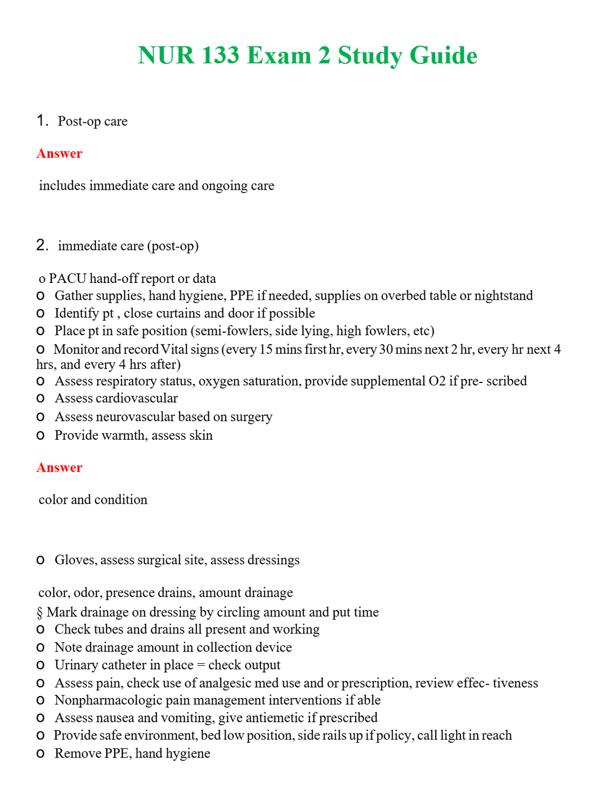 NUR 133 EXAM 2 STUDY GUIDE | A+ RATED GUIDE | QUESTIONS AND ANSWERS (SOLVED)