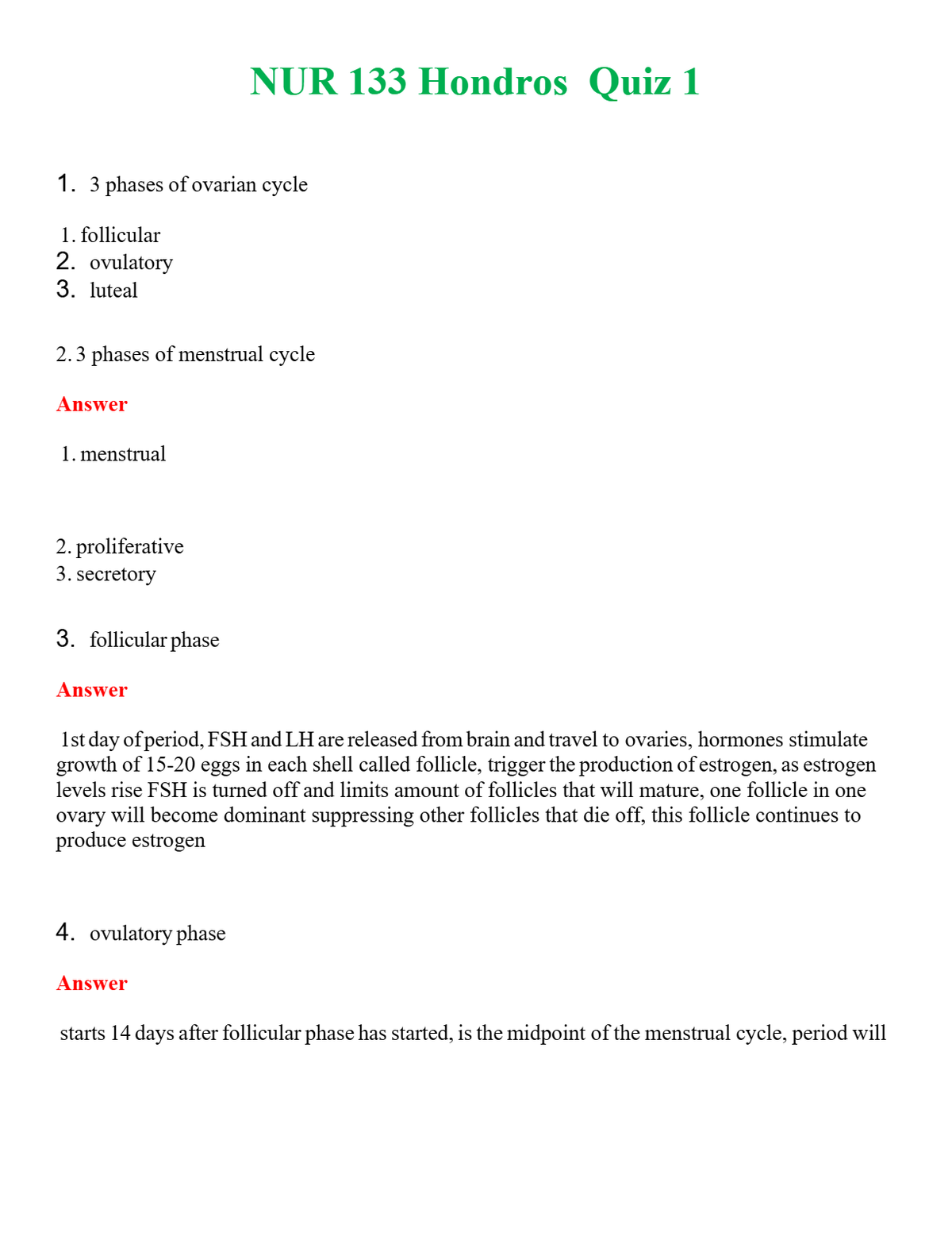 NUR 133 HONDROS QUIZ 1 | COMPLETE ANSWERS 100% CORRECT