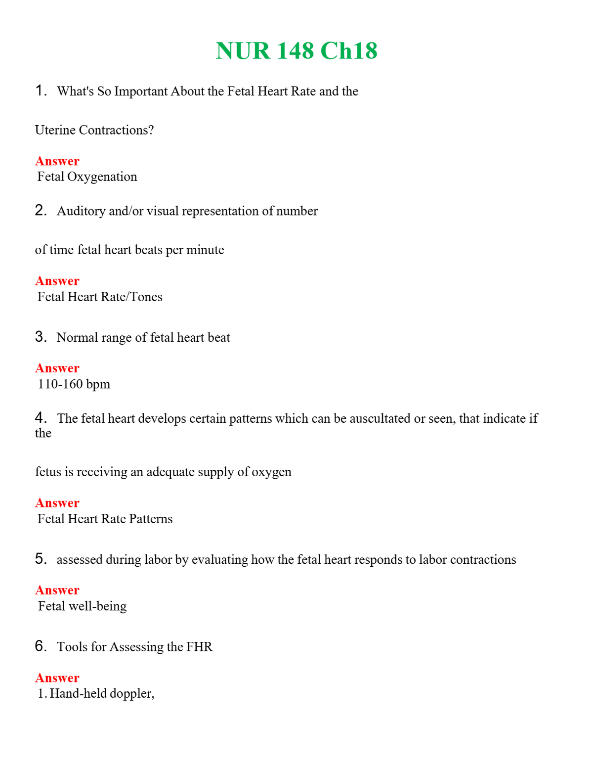 NUR 148 CH 18 | QUESTIONS AND ANSWERS INCLUDED