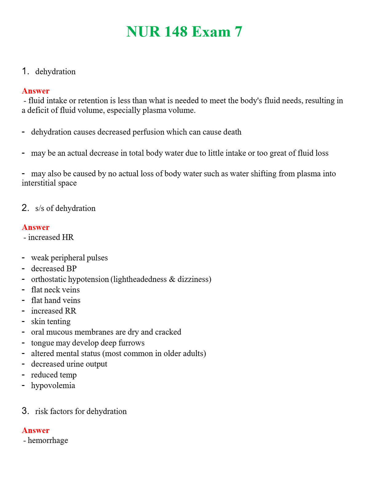 NUR 148 EXAM 7 | GRADED A+ QUESTIONS & ANSWERS