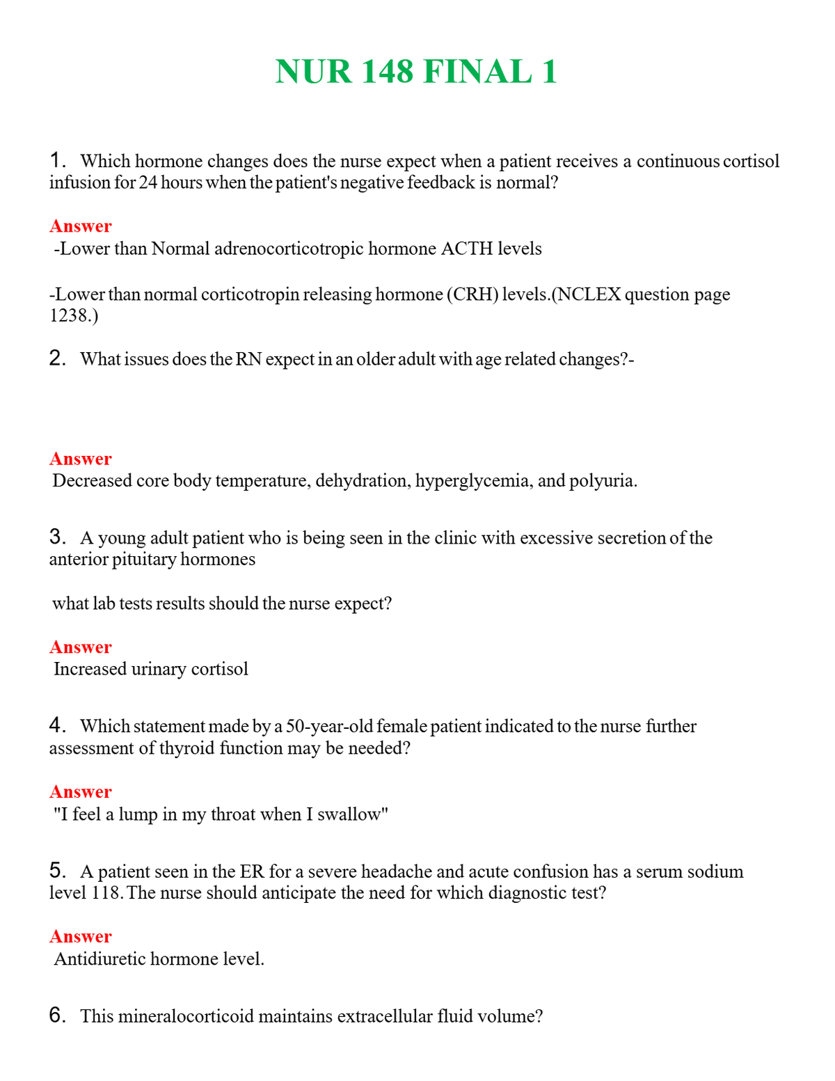 NUR 148 FINAL 1 | PASSED | A+ RATED GUIDE | NEW FULL EXAM