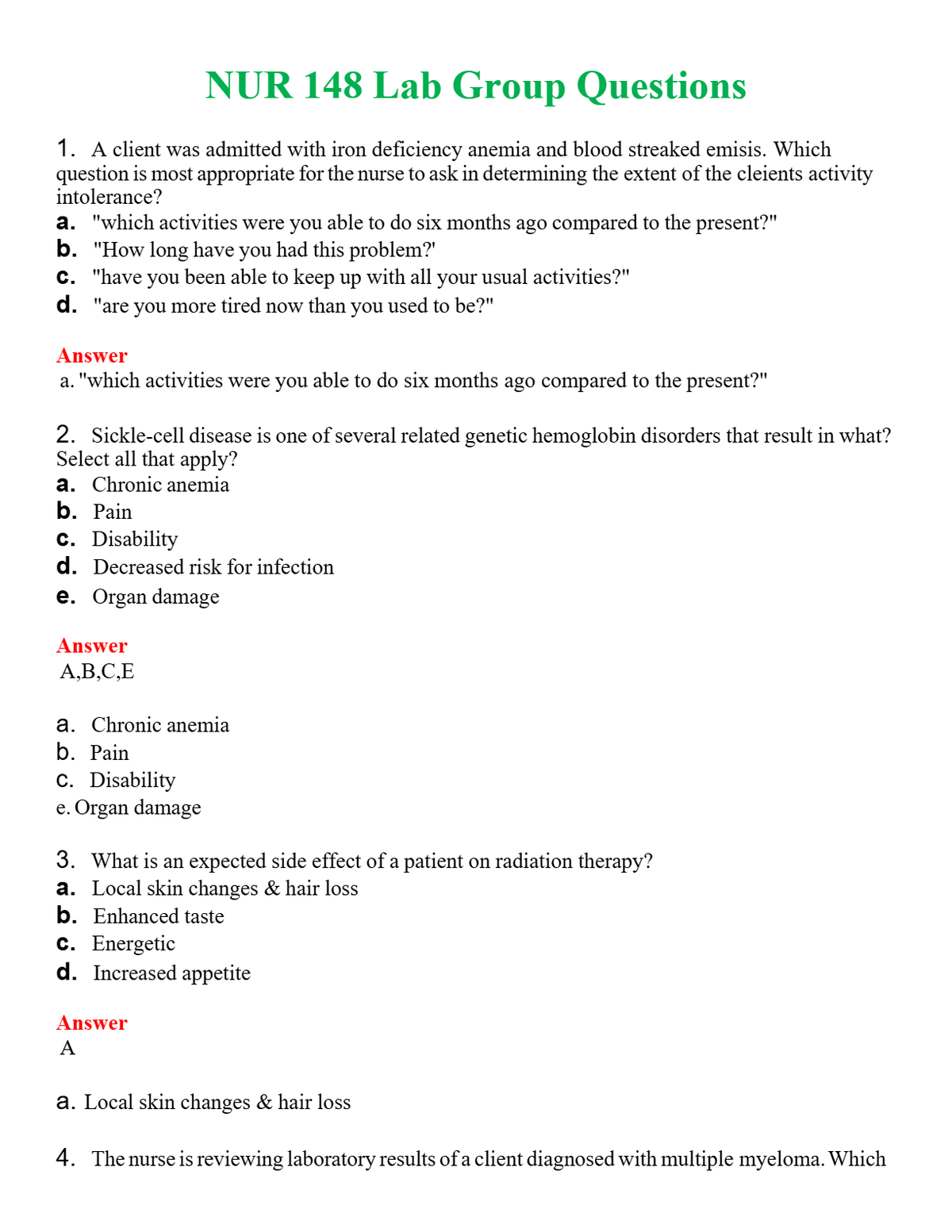 NUR 148 LAB GROUP QUESTIONS | GRADED A+ QUESTIONS & ANSWERS