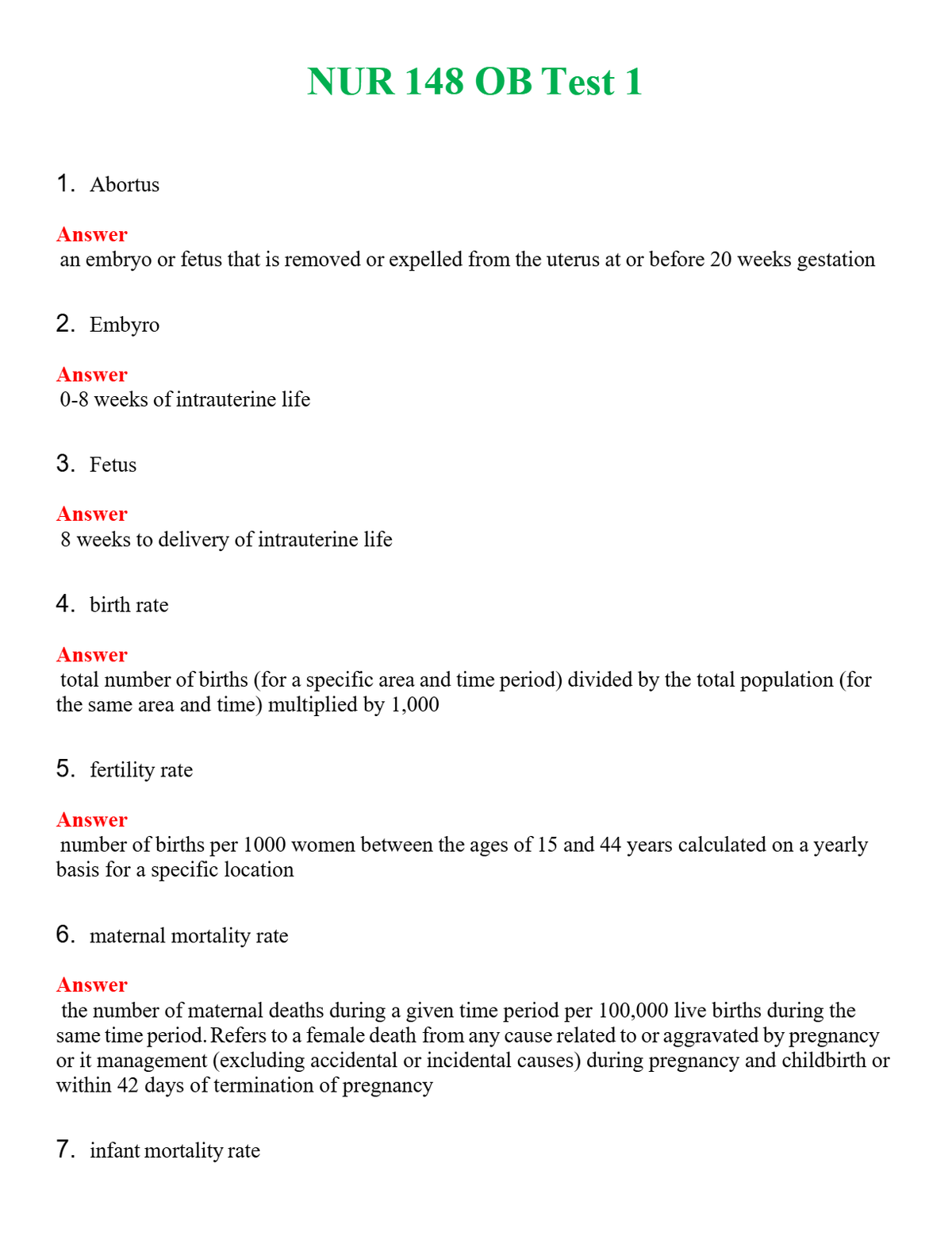 NUR 148 OB TEST 1 | GRADED A+ QUESTIONS & ANSWERS