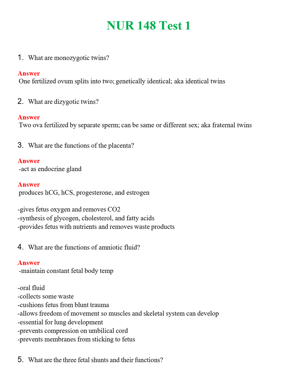 NUR 148 TEST 1 | WITH 100% VERIFIED ANSWERS
