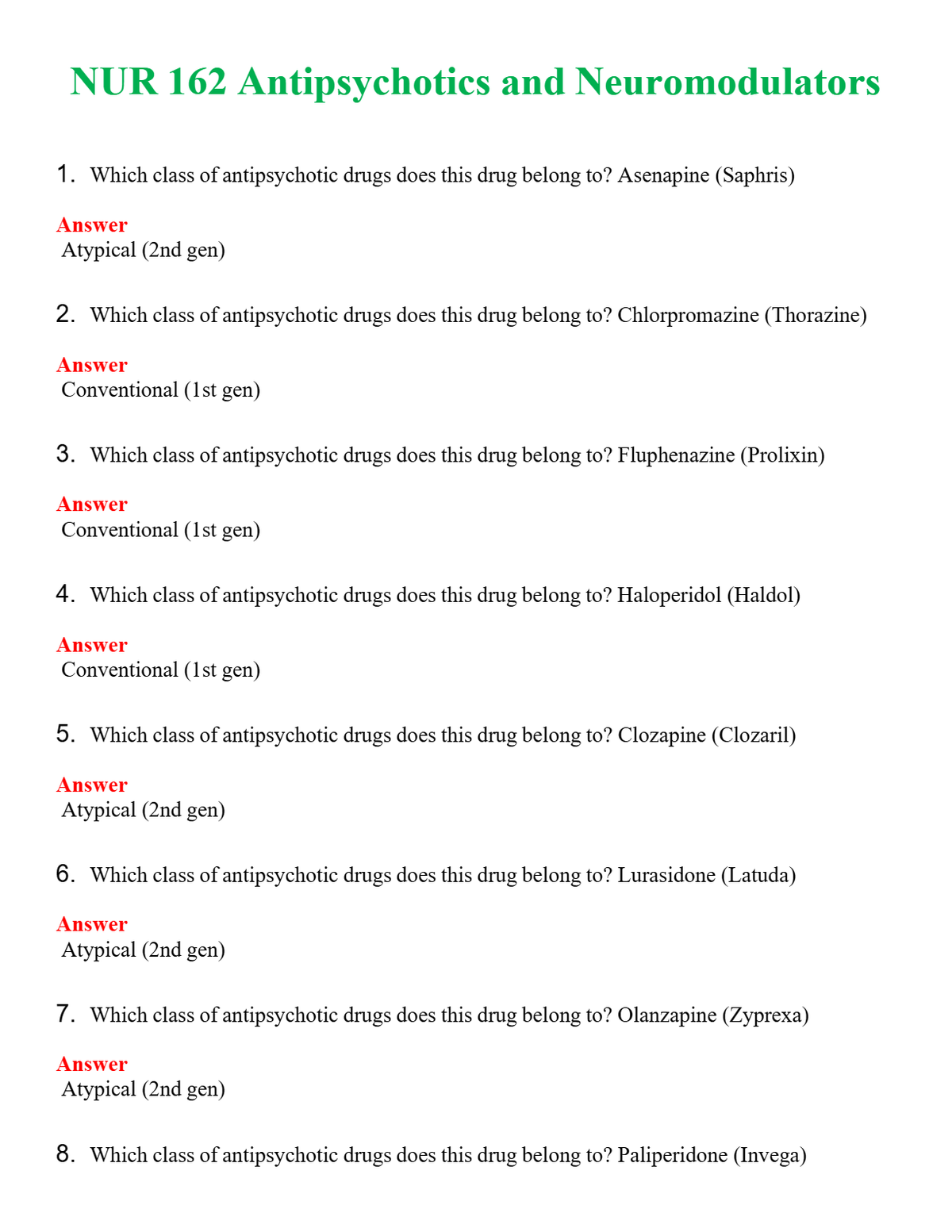 NUR 162 ANTIPSYCHOTICS AND NEUROMODULATORS | (ACTUAL EXAM ) QUESTIONS AND ANSWERS (SOLVED)