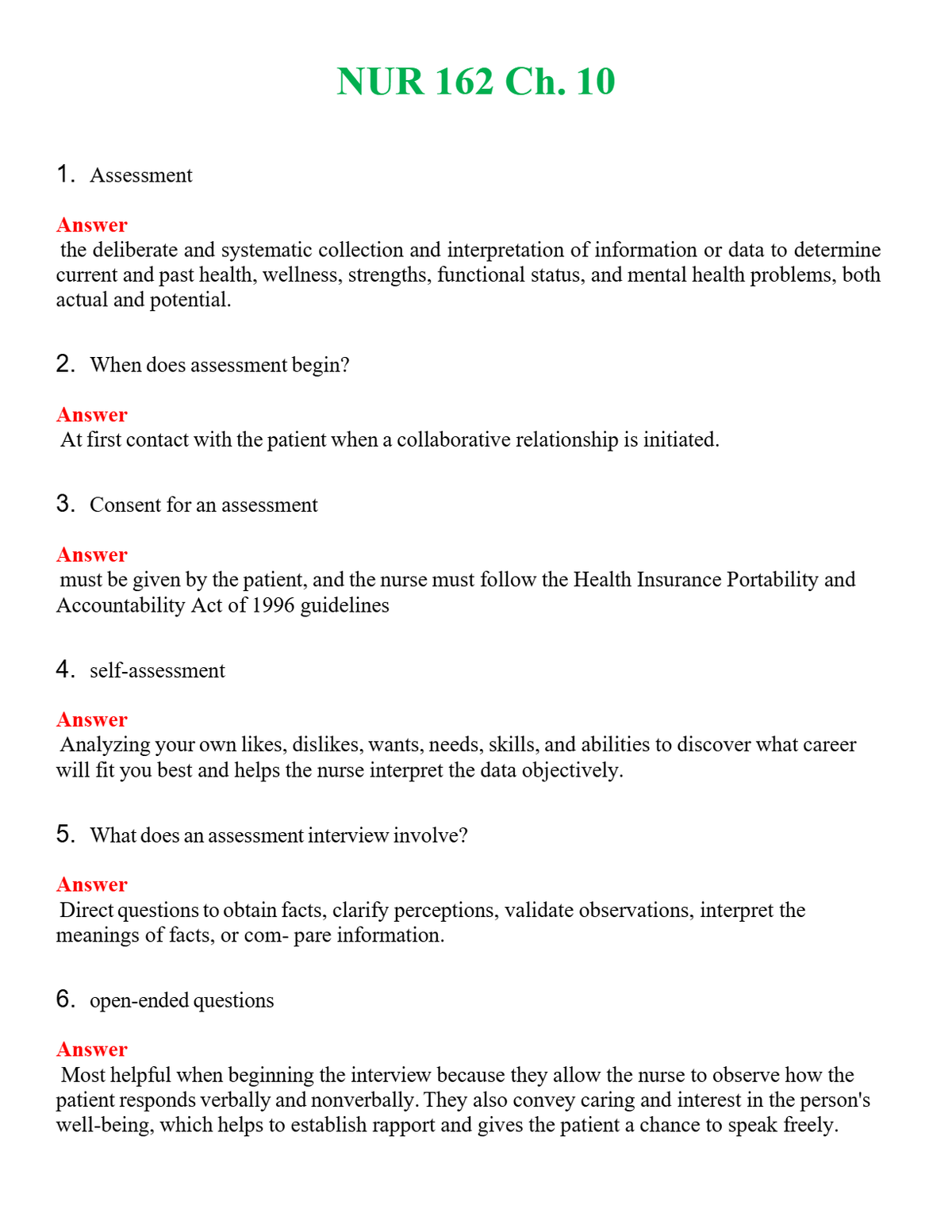 NUR 162 CH. 10 | WITH 100% VERIFIED ANSWERS