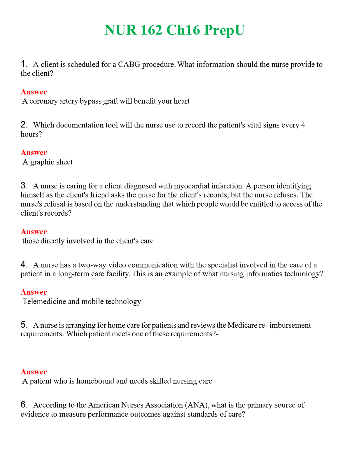 NUR 162 CH16 PREPU | QUESTIONS & ANSWERS (SOLVED)