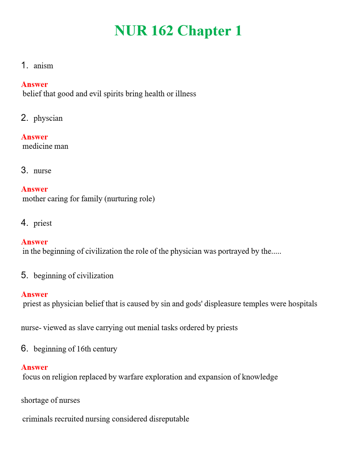 NUR 162 CHAPTER 1 | (ACTUAL EXAM ) QUESTIONS AND ANSWERS (SOLVED