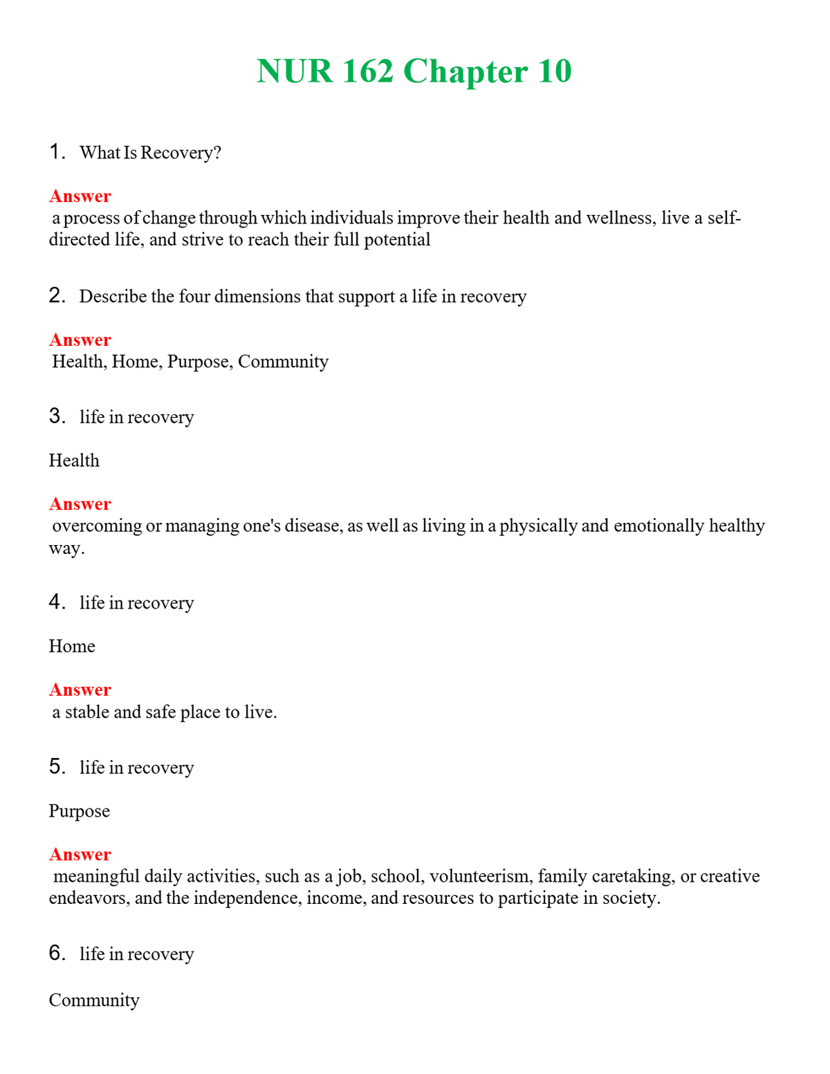 NUR 162 CHAPTER 10 | (ACTUAL EXAM ) QUESTIONS AND ANSWERS (SOLVED)