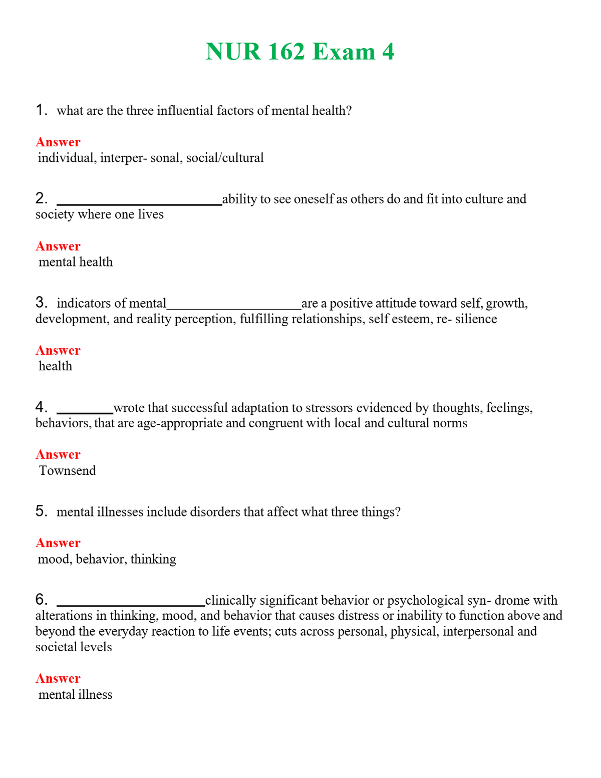 NUR 162 EXAM 4 | A+ RATED GUIDE | QUESTIONS AND ANSWERS (SOLVED)