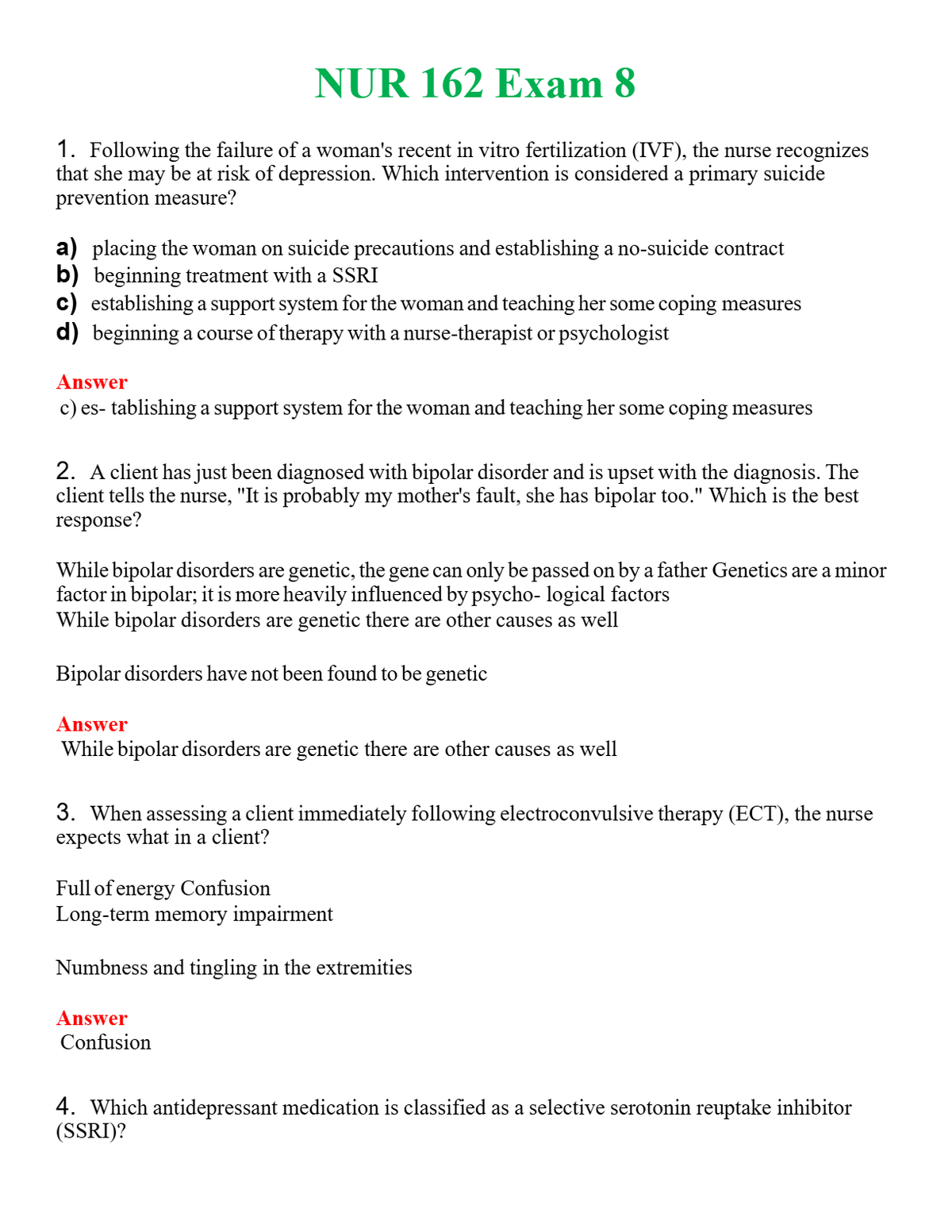 NUR 162 EXAM 8 | WITH 100% VERIFIED ANSWERS